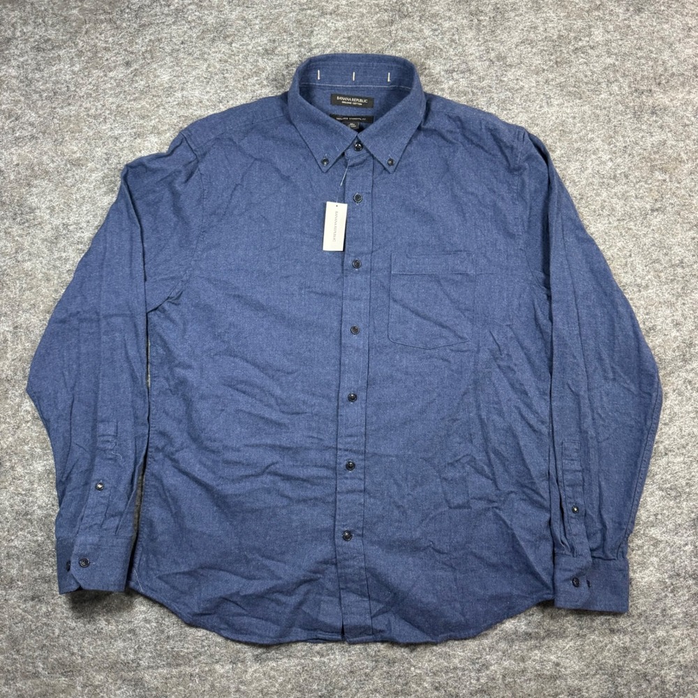 Banana Republic Flannel Shirt Mens M Untucked Standard Fit Blue Organic Cotton